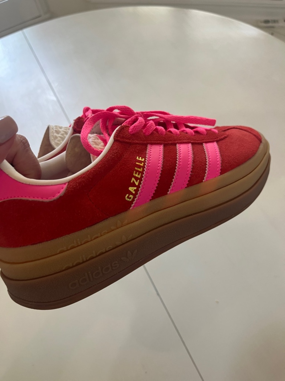 adidas Women’s Gazelle Sneakers in Red and Hot Pink - Picture 6 of 8